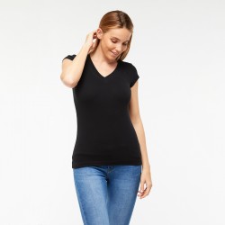 V-nyakú rövid ujjú női póló (fekete)