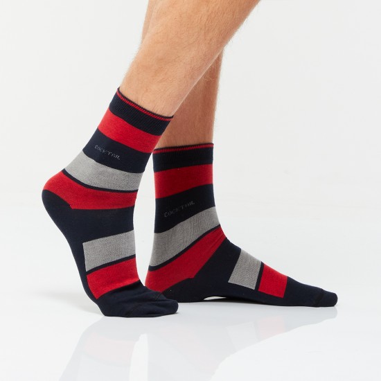 Széles csíkos férfi zokni (sötétkék-piros-szürke)