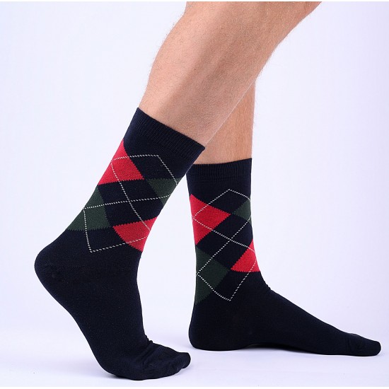 Kárókockás férfi zokni (sötétkék-piros-zöld)