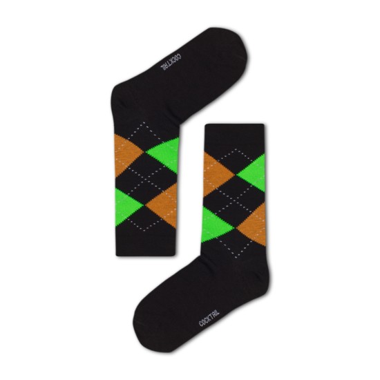 Kárókockás férfi zokni (fekete-zöld-narancssárga)