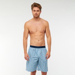 Szövött gumis pizsama alsó (sötétkék-világoskék-fehér kis kockás)