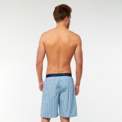 Szövött gumis pizsama alsó (sötétkék-világoskék-fehér kis kockás)