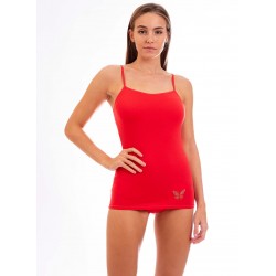 Vékony pántos, egyszínű női trikó hímzett pillangóval (lazaccszínű)