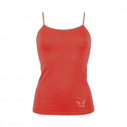 Vékony pántos, egyszínű női trikó hímzett pillangóval (lazaccszínű)