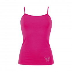 Vékony pántos, egyszínű női trikó hímzett pillangóval (pink)