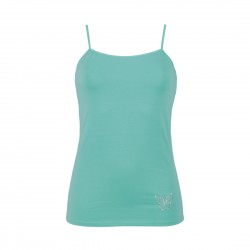 Vékony pántos, egyszínű női trikó hímzett pillangóval (türkizzöld)