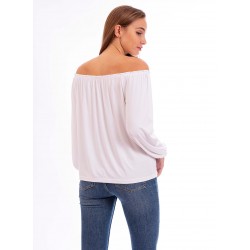 Kalocsai hímzésű gumis, húzott hosszú ujjú felső (fehér)