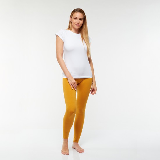 Egyszínű női leggings hosszú szárral (mustár)