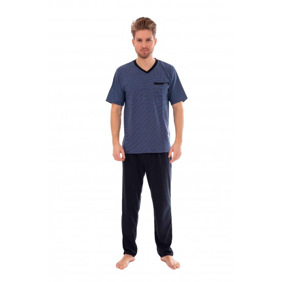 3-6 XL Sűrű csíkos rövid pizsama (sötétkék-élénk kék)