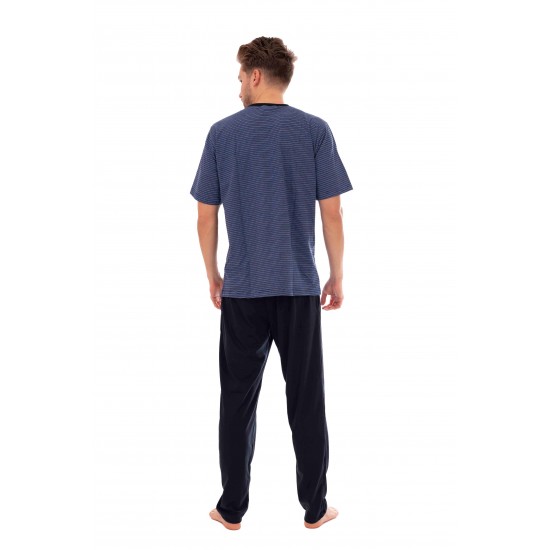 3-6 XL Sűrű csíkos rövid pizsama (sötétkék-élénk kék)