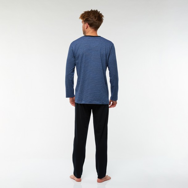 3-6 XL Sűrű csíkos hosszú pizsama (sötétkék-élénk kék)