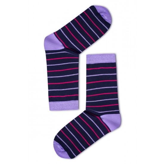 Csíkos női zokni (sötétkék-lila)