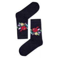 Kalocsai virágmintás női zokni (fekete)