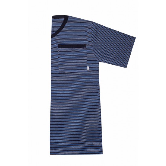 3-6 XL Sűrű csíkos rövid férfi pizsama (sötétkék-élénk kék)